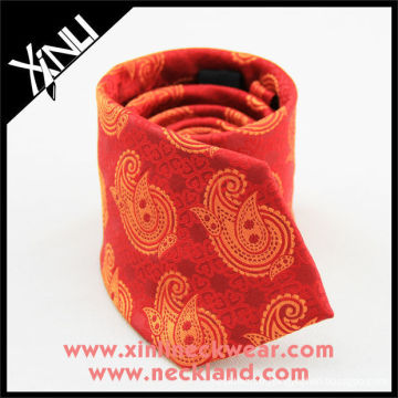 Cravate faite sur commande de soie de cravate de Paisley jaune rouge